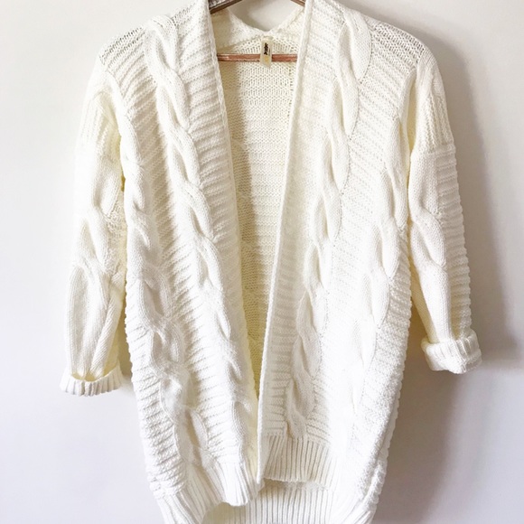 LARA Sweaters - Lara Chunky Knitted Cream Open Cardigan Sweater